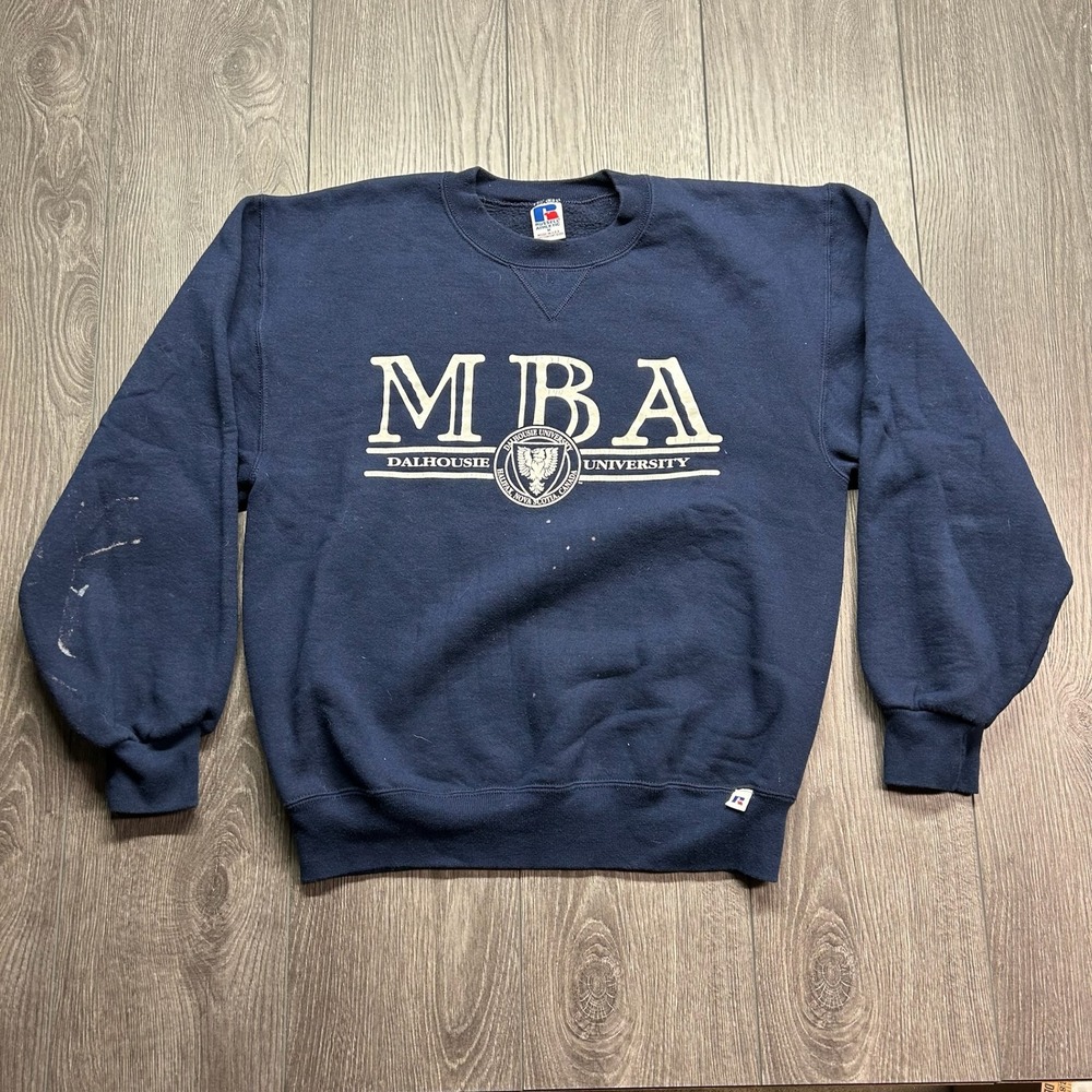 Vintage Russell Athletic Dalhousie University Medium MBA Sweatshirt Navy Blue